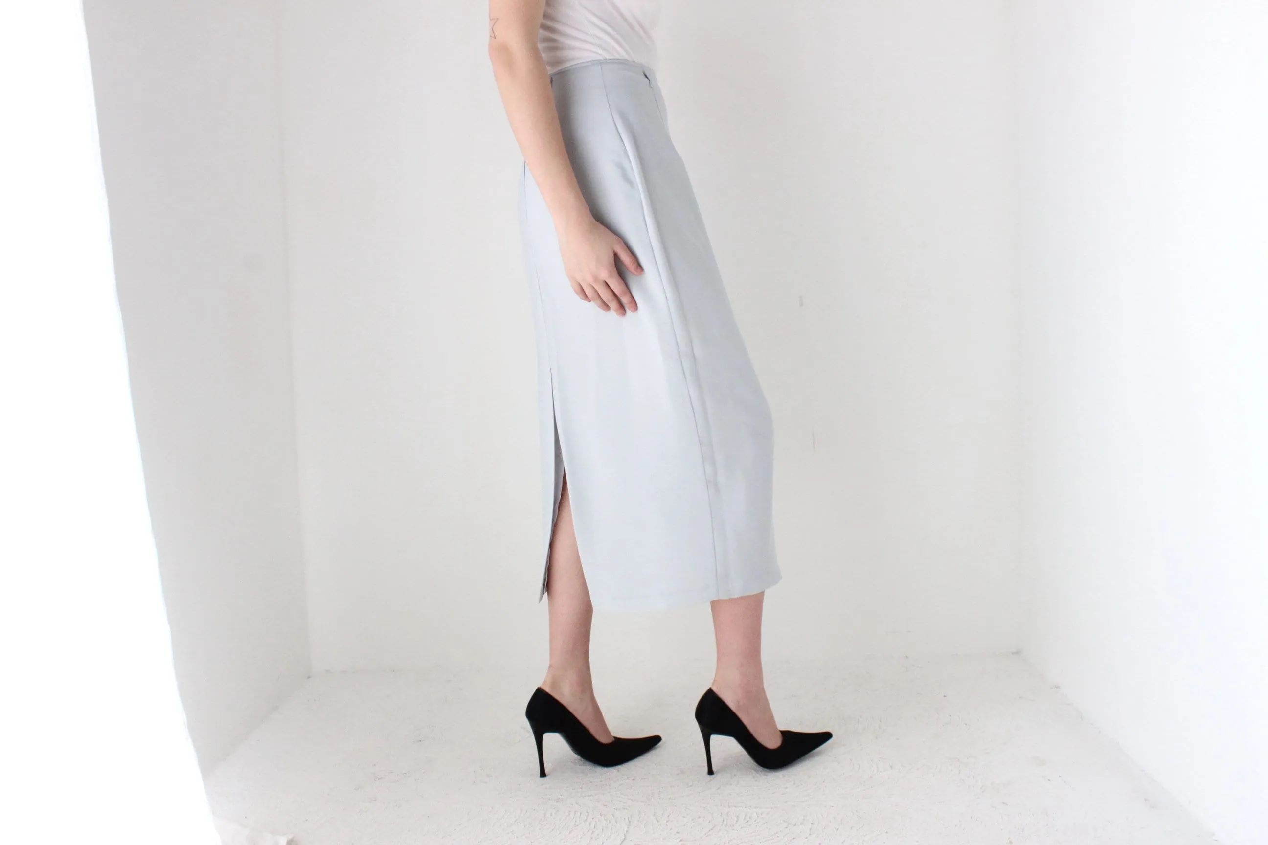 BALLETCORE 90s Minimal Crepe Minimal High Waist Pencil Skirt