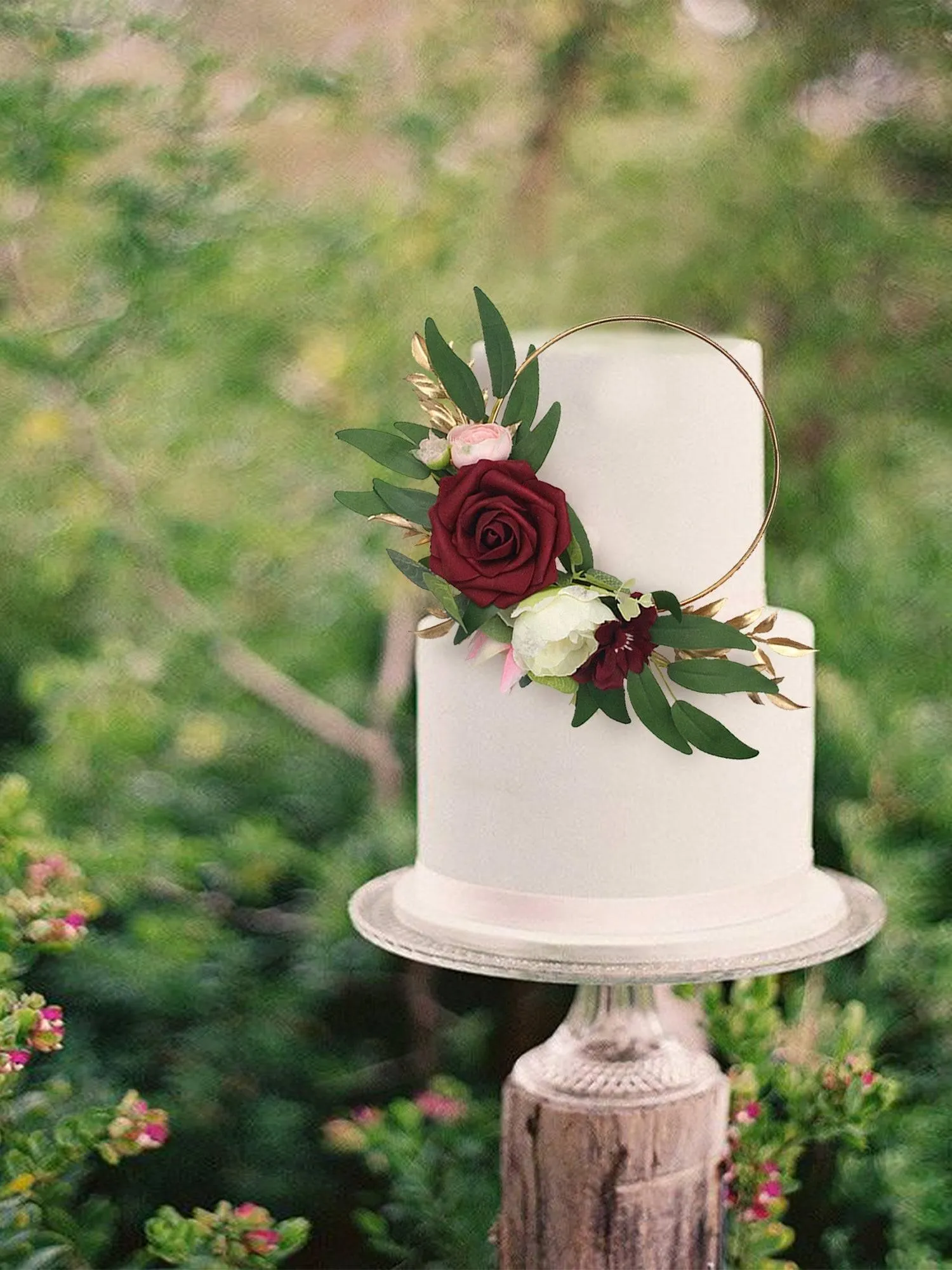 Burgundy Floral Wreath Cake Topper