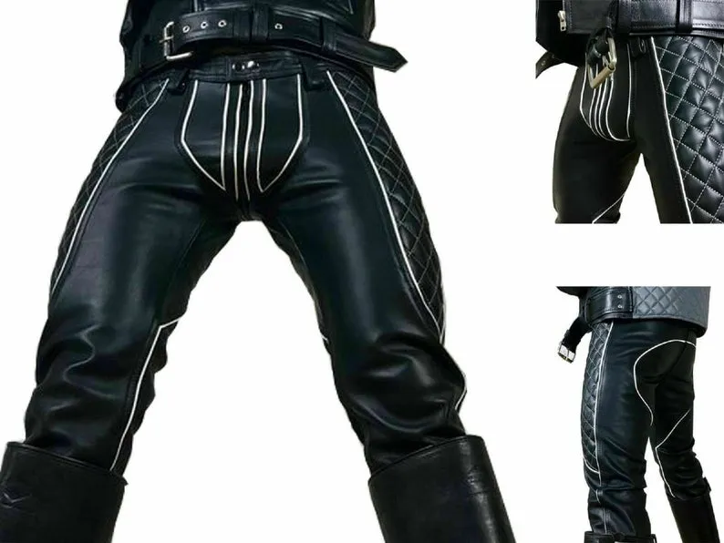 Genuine Leather Rear Zip Slim Fit Jeans Pants