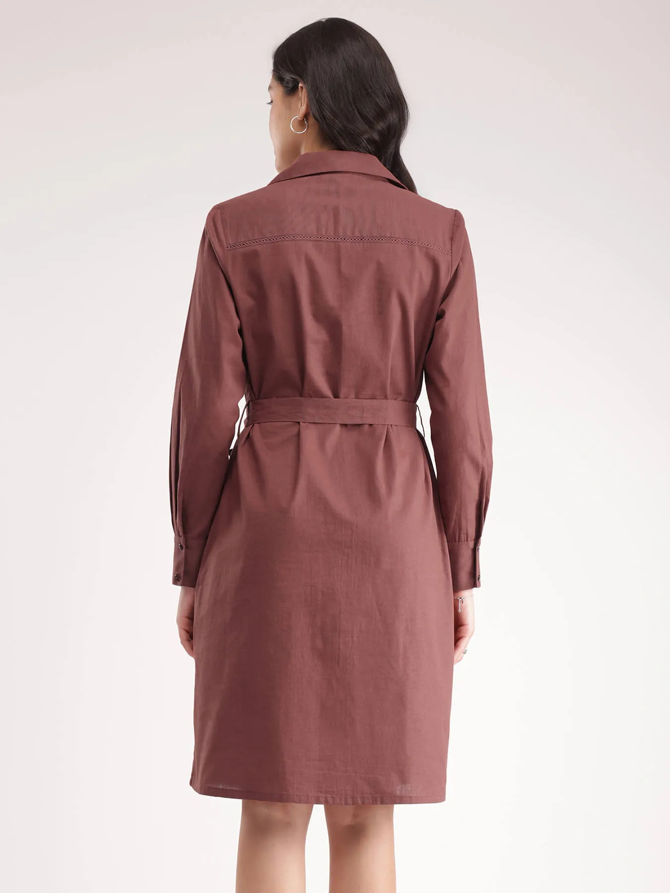 Linen Shirt Dress - Brown