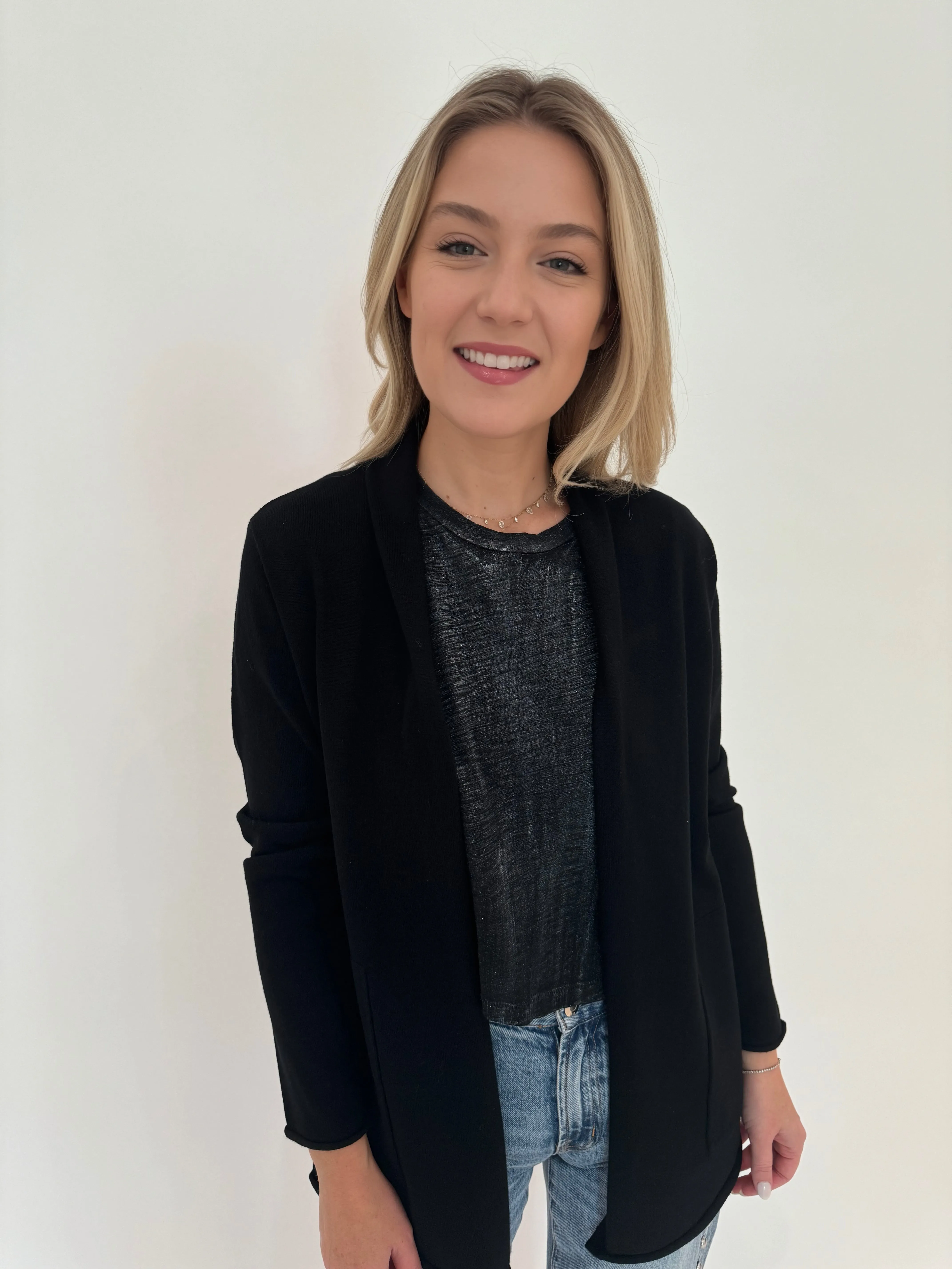 Olivia Long Open Cardigan - Black