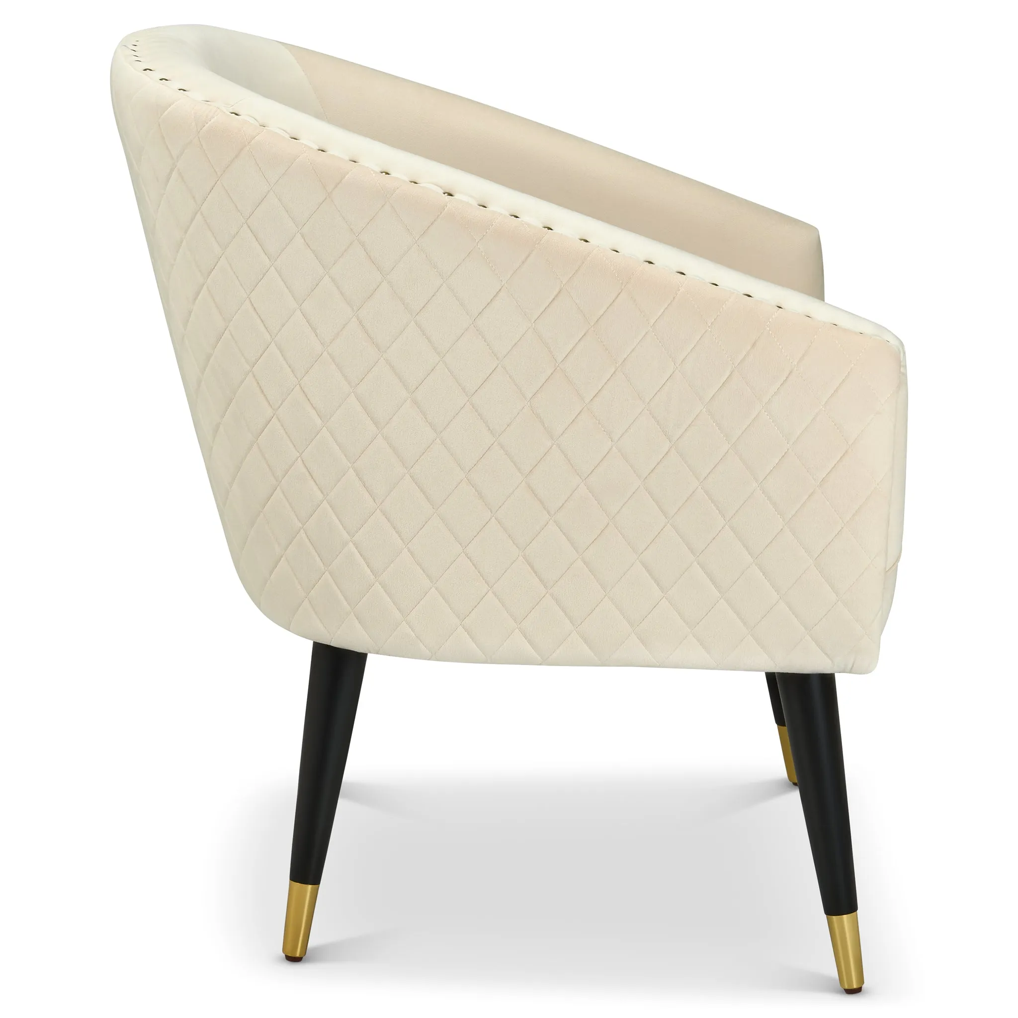 Revo Velvet Nailhead Trim Tub Armchair - Cream