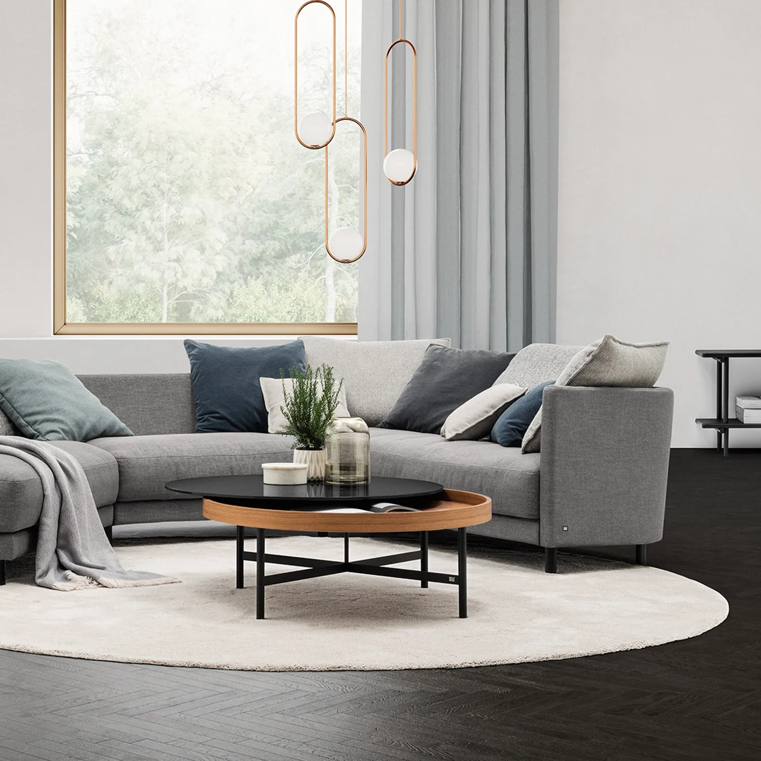 rolf benz | onda sofa | fabric silk grey 24.510   black oak legs
