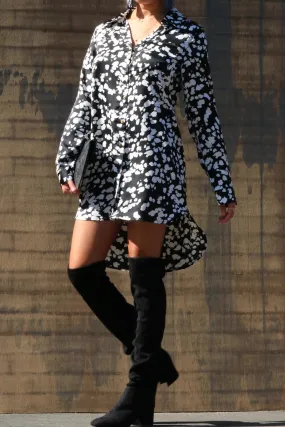 Silky Black and White Shirt Dress