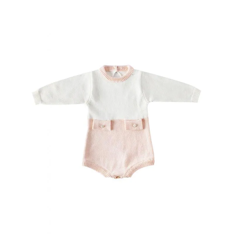 Spanish Style Long-sleeved Color Blocking Knitted Bodysuit Onesie