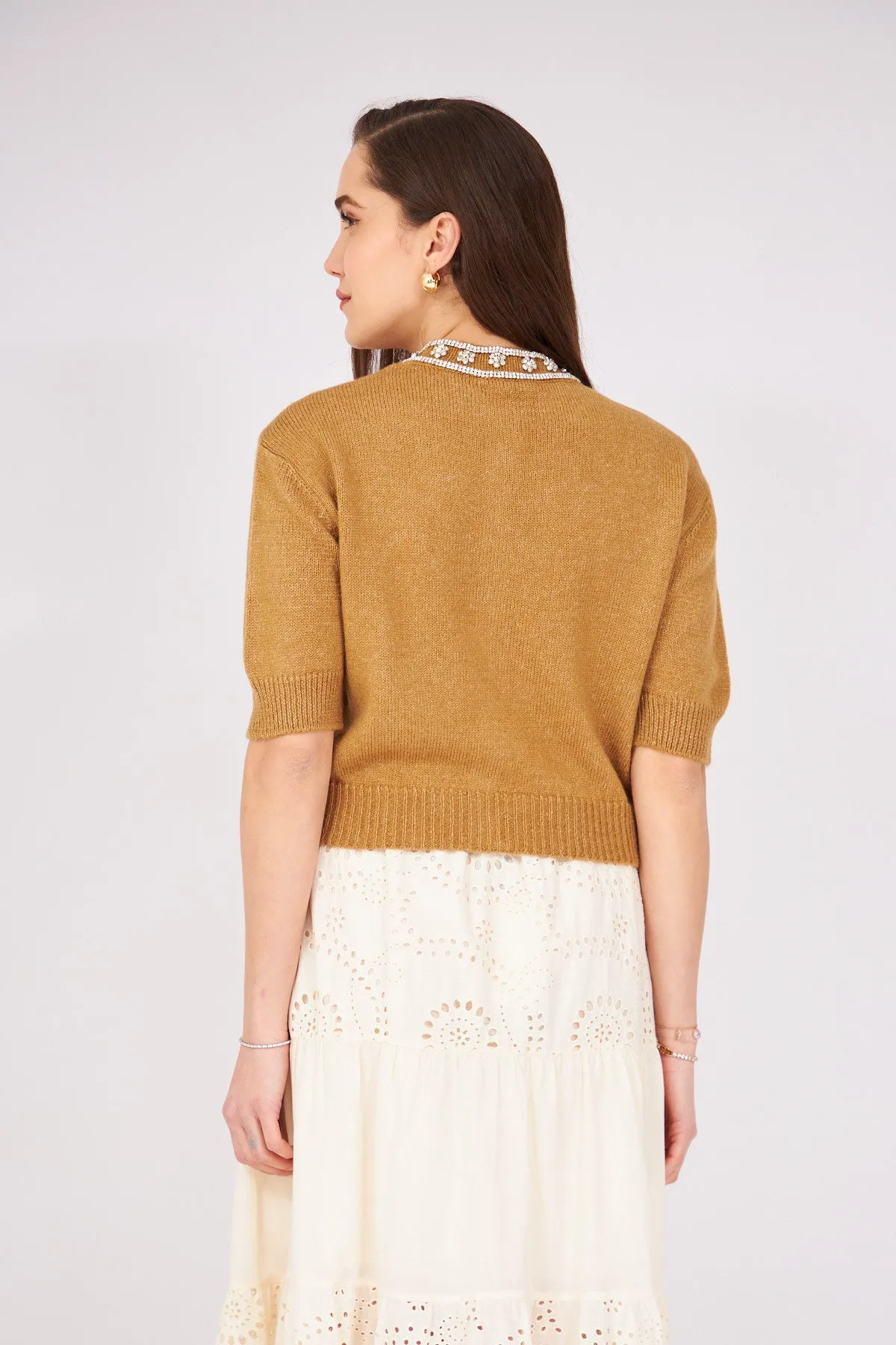 Stoned Collar Cardigan Tobacco Color